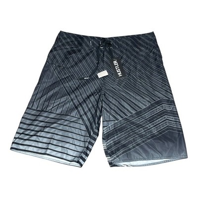 NEW Y2K Hustler Striped Board Shorts Black Grey Geometric Swim Trunks Mens 36