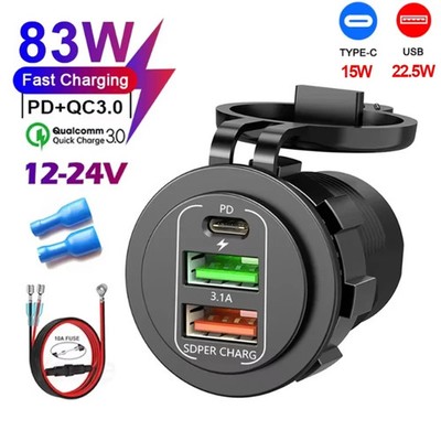 12V QC 3.0 PD USB Auto KFZ Steckdose Dual USB Ladegerät Buchse Dose KFZ Einbau