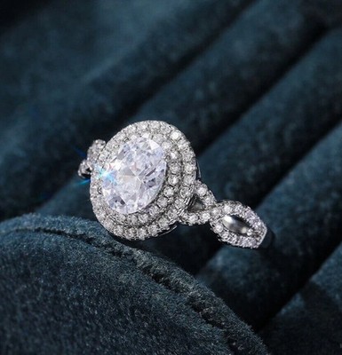 2.45Ct. Oval Cut Lab Create Diamond Engagement Halo Ring In 14k White Gold FL