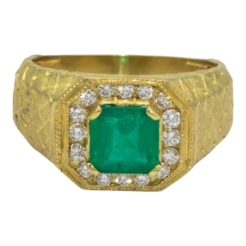 STAMBOLIAN 18k Gold Emerald & Diamond Men's Ring w/ GIA Emerald report 2.45CT