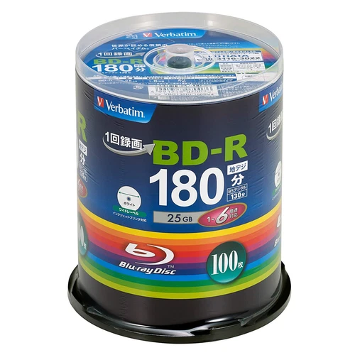 Verbatim VBR130RP100SV4 25GB BD‑R 6× Speed 100‑Pack Spindle White Inkjet
