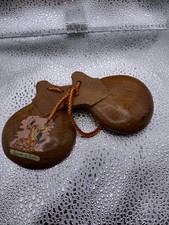 Set Of Vintage Souvenir Percussion Instrument Castanets Solid Wood Recuerdo