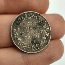 Irish 1813 10 Pence George III Silver Bank Token Coin