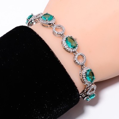Paraiba Tourmaline, CZ 925 Sterling Silver Adjustable Bracelet 7-8'' B13224
