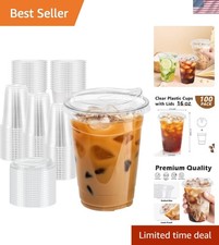 16 oz 100 Pack Clear Plastic Cups with Lids, Sturdy Iced Coffee Cups with Sip...