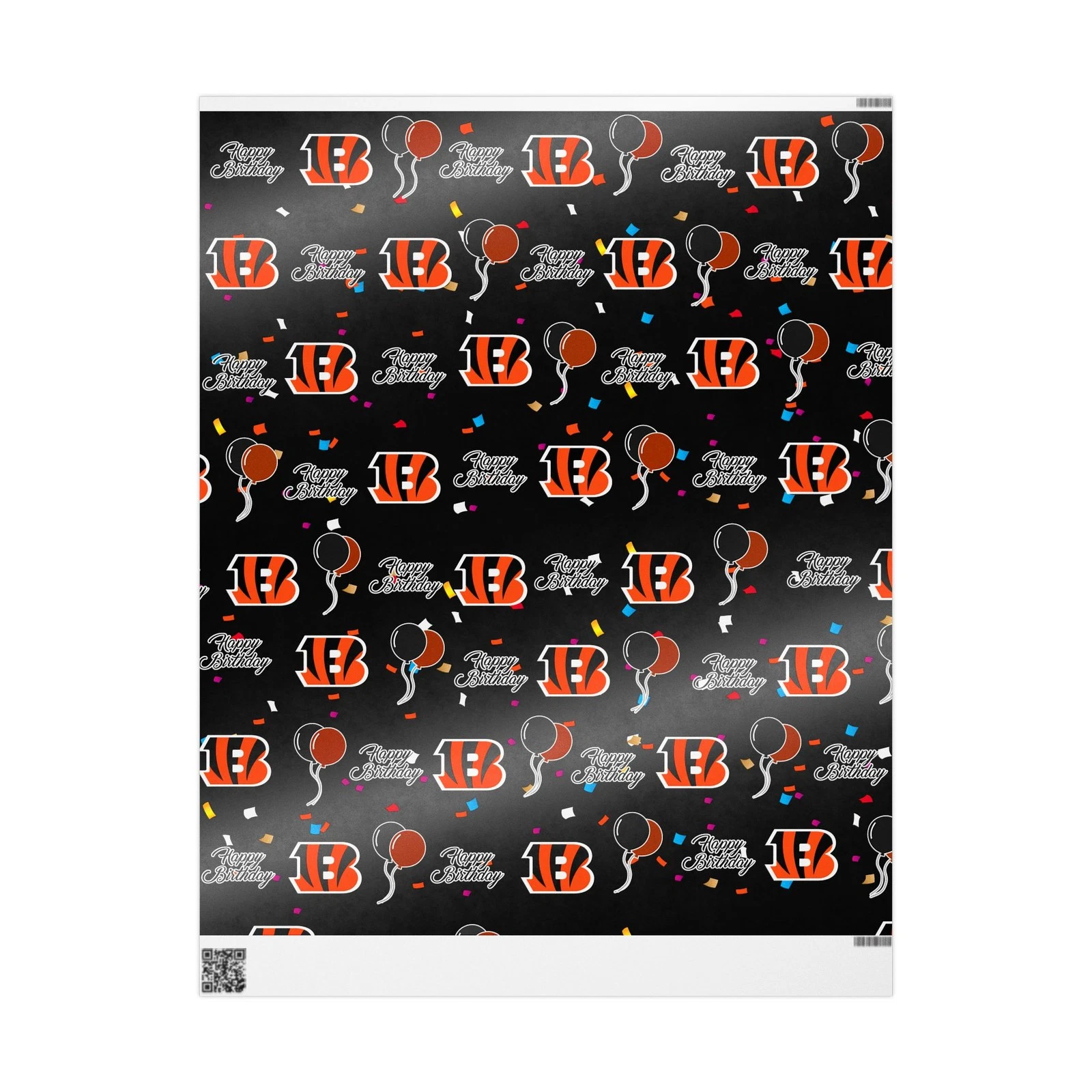 football Cincinnati Bengals Happy Birthday Wrapping Paper, Gift Wrap Roll, Football