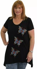 Ladies Plus Size Hanky Hem Short Sleeve Embellished Butterfly Womens Curve Top