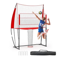 8x11FT 2-in-1 Volleyball Practice Net w/Ball Return Adjustable Training Station