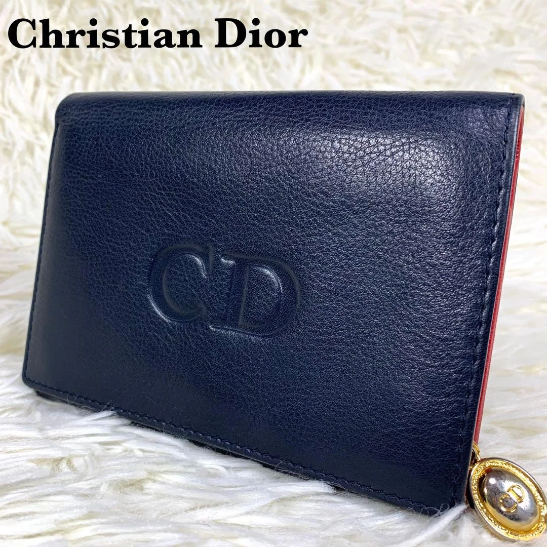 Portefeuille compact double pli cuir logo CD Christian Dior noir 4299