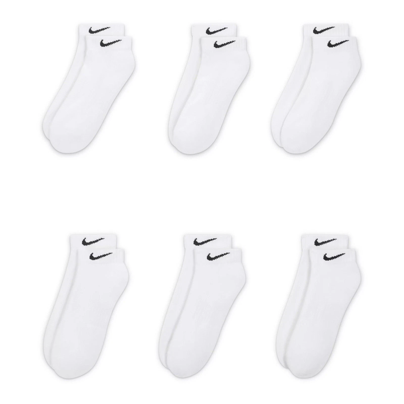 Nike Everyday Cotton Cushioned Low Cut Socks White 6 Pack SX7672 100 Sz Small