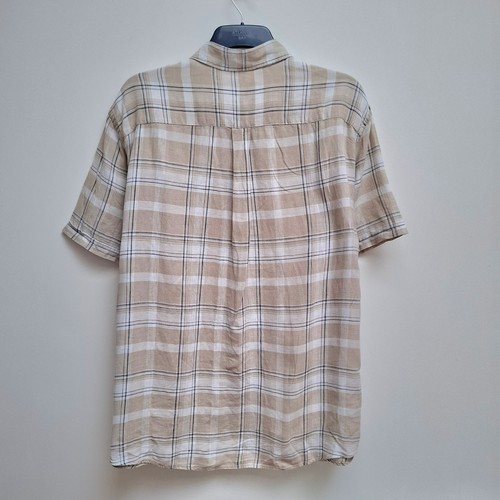 Camicia uomo 100% lino manica corta XL Marks and Spencer beige check estiva - Foto 5 di 5