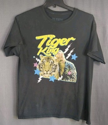 Joe Exotic Tiger King T-shirt Size Large Distressed Graphic Faded SS Black 