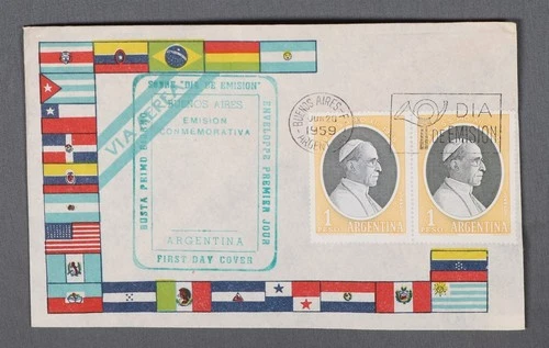 MayfairStamps Argentina FDC 1959 Pope Pius XII Pair First Day Cover aax_26873