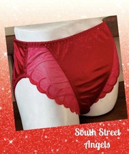 VINTAGE OLGA 40022 RED BODYSATIN SEMI SHEER SATIN HI-CUT PANTIES MEDIUM