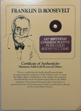 1982 INTERNATIONAL MONETARY MINT FDR 100 BIRTHDAY 1/2 GRAM 24KT GOLD ON CARD GEM 4914.35 per troy oz