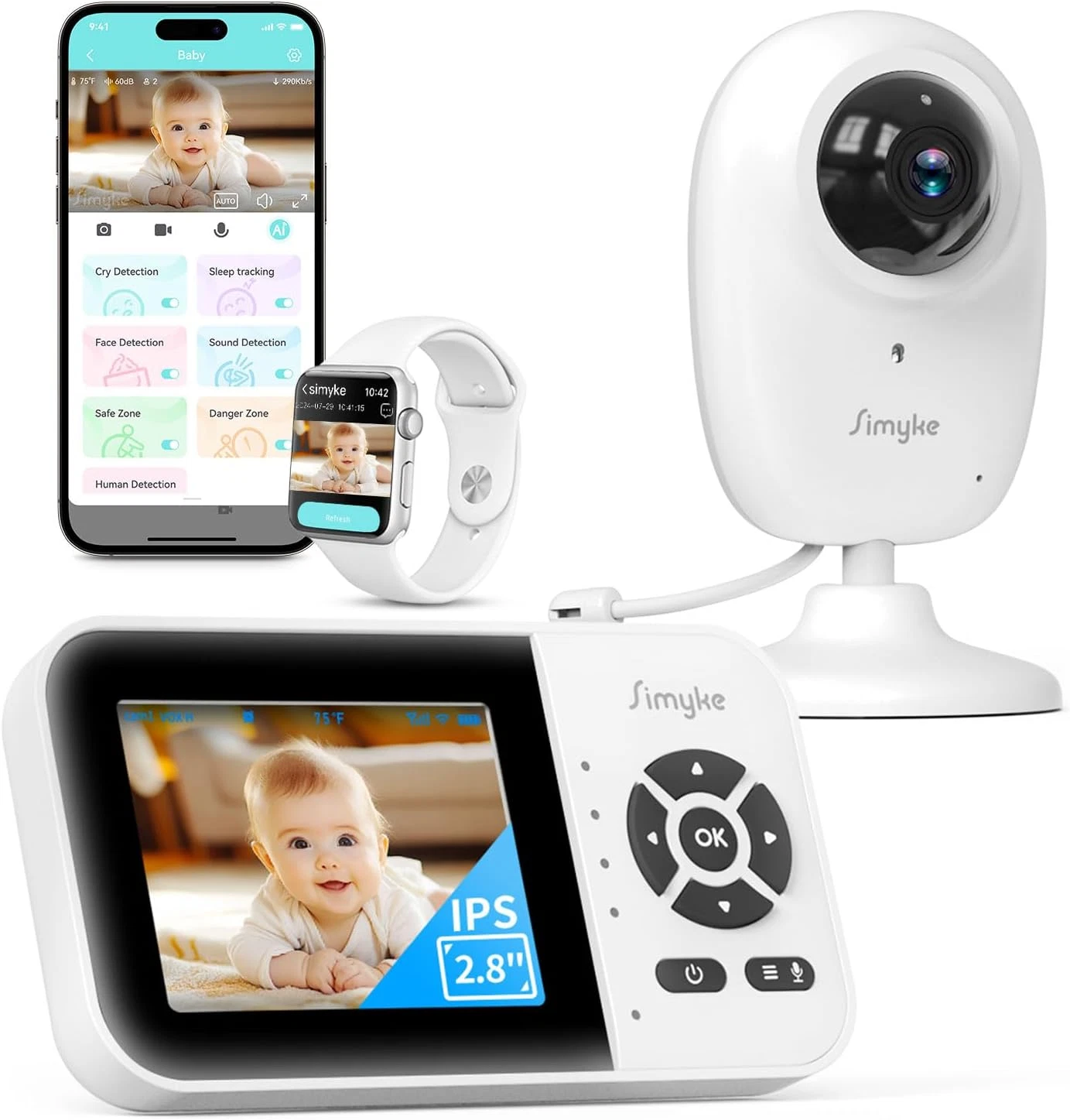 Smart Video Baby Monitor,2.8" Display & 1080P Camera,Wifi/No Wifi Modes,Cry Dete