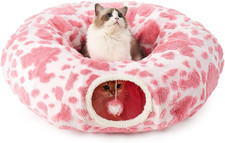 Cat Tunnel Bed for Indoor Cats, Foldable Cute Cat Donut Tunnel with Washable Cus