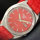 AUTOMATIC 7009A VINTAGE SEIKO 5 JAPAN MENS RED COLOR DIAL WATCH a701513-1