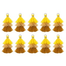 10PCS Tiny Tri-Layered Tassels Bohemian Keychains Yellow/Khaki/Brown 