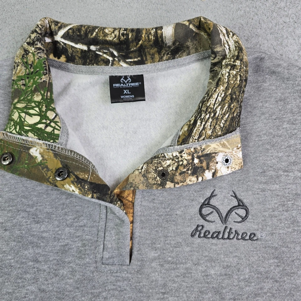 Realtree 1/4 Button Snap Sweatshirt Women's XL Gray Camo Trim Hunting Hunter - Image 4 of 4