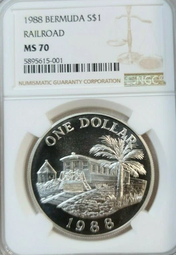 1988 BERMUDA SILVER DOLLAR S$1 RAILROAD NGC MS 70 PERFECTION FINEST KNOWN POP 1