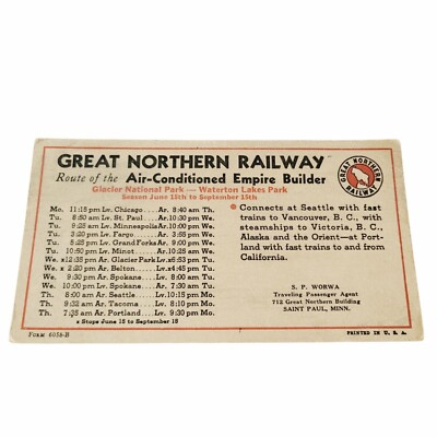 #ad #ad Great Northern Railway Empire Builder Train RR Ink Blotter Time Table St Paul MN $11.99