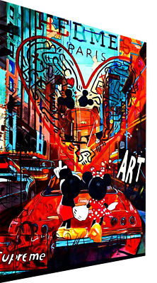 Leinwand Bilder Micky & Minnie Auto Pop Art Wandbilder - Hochwertiger Kunstdruck