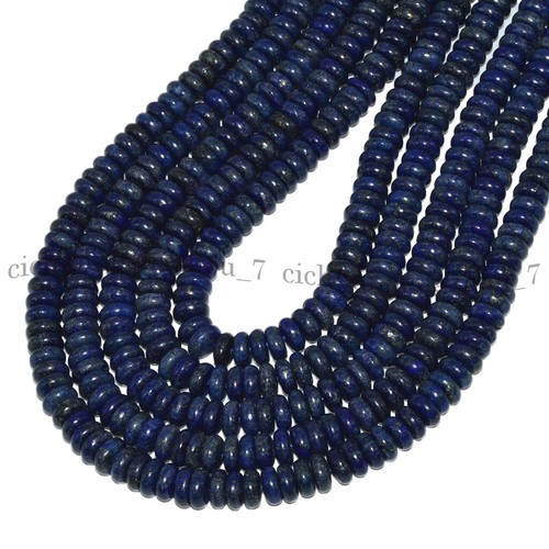 3x8mm Natural Blue Lapis Lazuli Spacer Smooth Rondelle Gems Loose Beads 15'' - Picture 11 of 12
