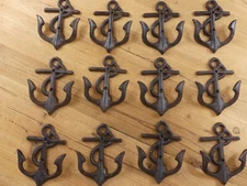 12 Cast Iron Anchor Coat Hooks Nautical Boat Coat Hat Beach Hook Rustic Brown