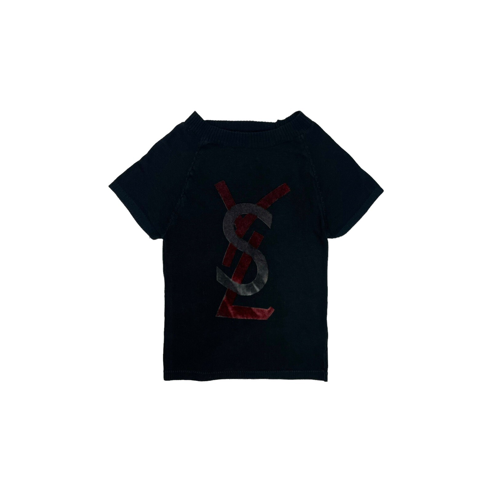 Top vintage Yves Saint Laurent lavorato a maglia da donna piccolo nero con design logo