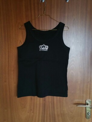 Vintage Tanktop Ärmelloses Shirt Schwarz Top Strass Trägerhemd Trägershirt Krone