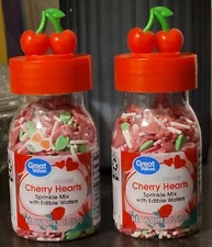 Cherry Heart Sprinkle Mix Edible Wafers Cherries Topper Reusable Container Great