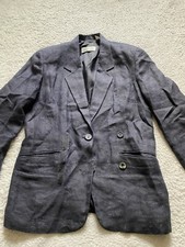 Vintage Liz Claiborne Collection Women 3/4 Sleeve Blazer Black Size 8 Linen