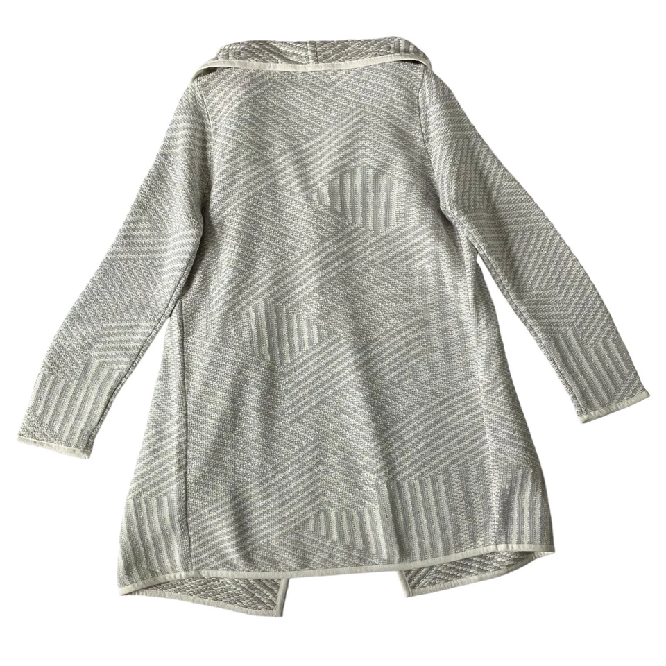 Suéter Bajo Mujer M Gris Rayas Tejido Grueso Frente Abierto Cárdigan Academia Foto 4 de 4