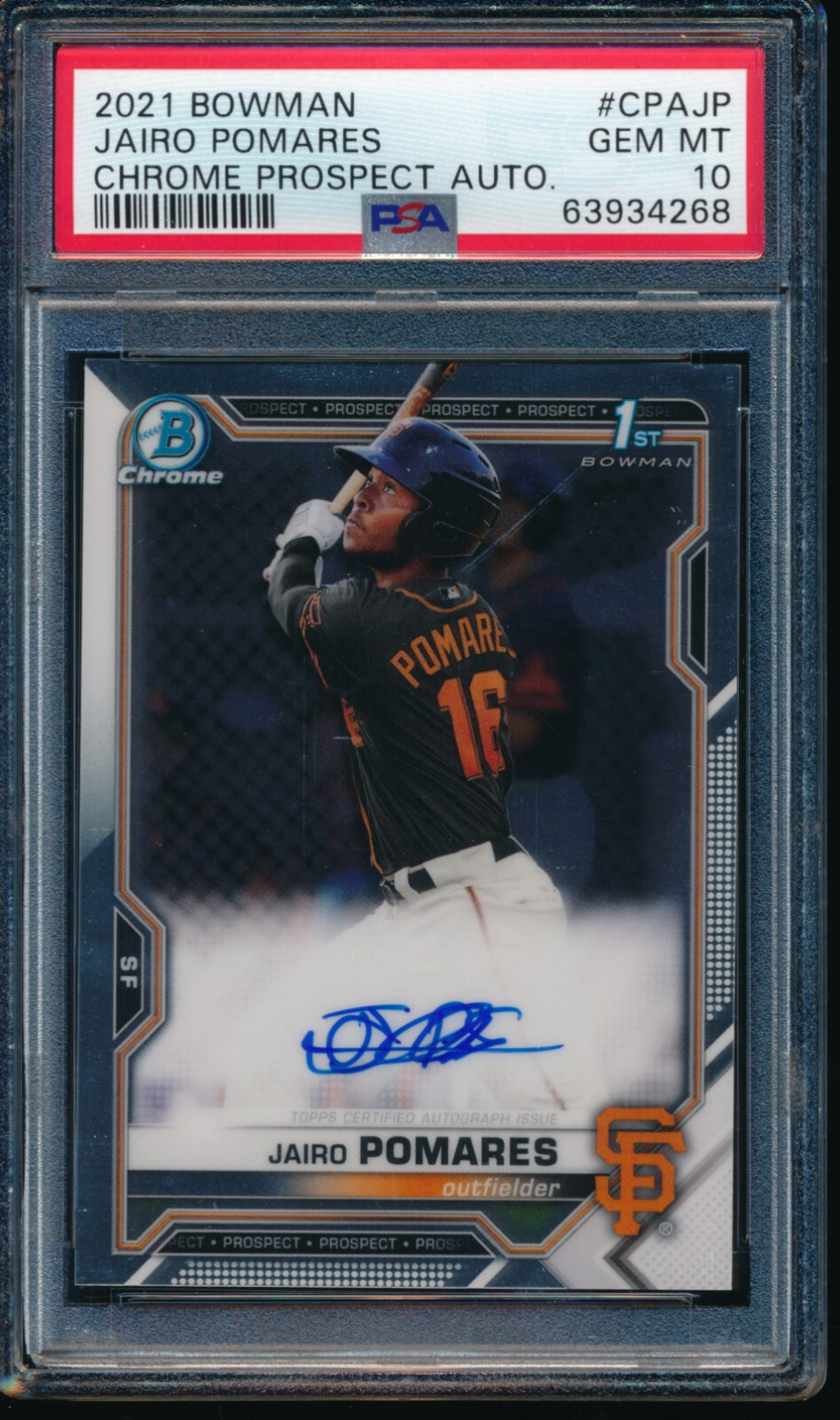 PSA 10 JAIRO POMARES AUTO 1st 2021 Bowman Chrome Autograph Rookie RC GEM MINT
