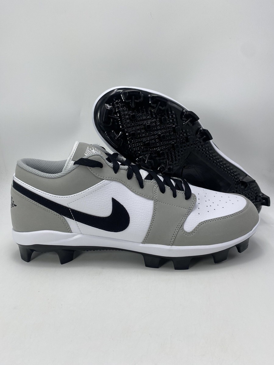 Nike Jordan 1 Retro Mcs Low Grey Black White Baseball Cleats Nike Jordan 1 Retro Mcs Low Grey Black White Baseball Cleats
