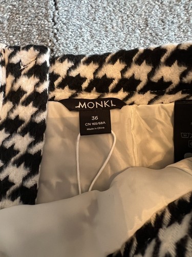 Monki Skirt Size UK 6 Black & White Hounds ToothA Line Mini Lined New - Picture 9 of 10