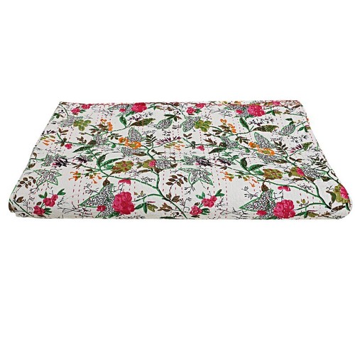 Indische Handarbeit Kantha Quilt Vintage Tagesdecke Überwurf Baumwolldecke Gudari Queen - Bild 3 von 3