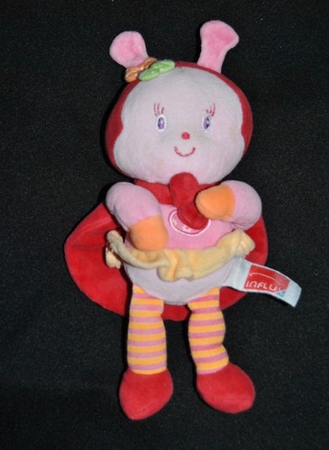 Peluche Doudou Coccinelle INFLUX CORA Poupée Rose Rouge Cœur Brodé Nœud Vert