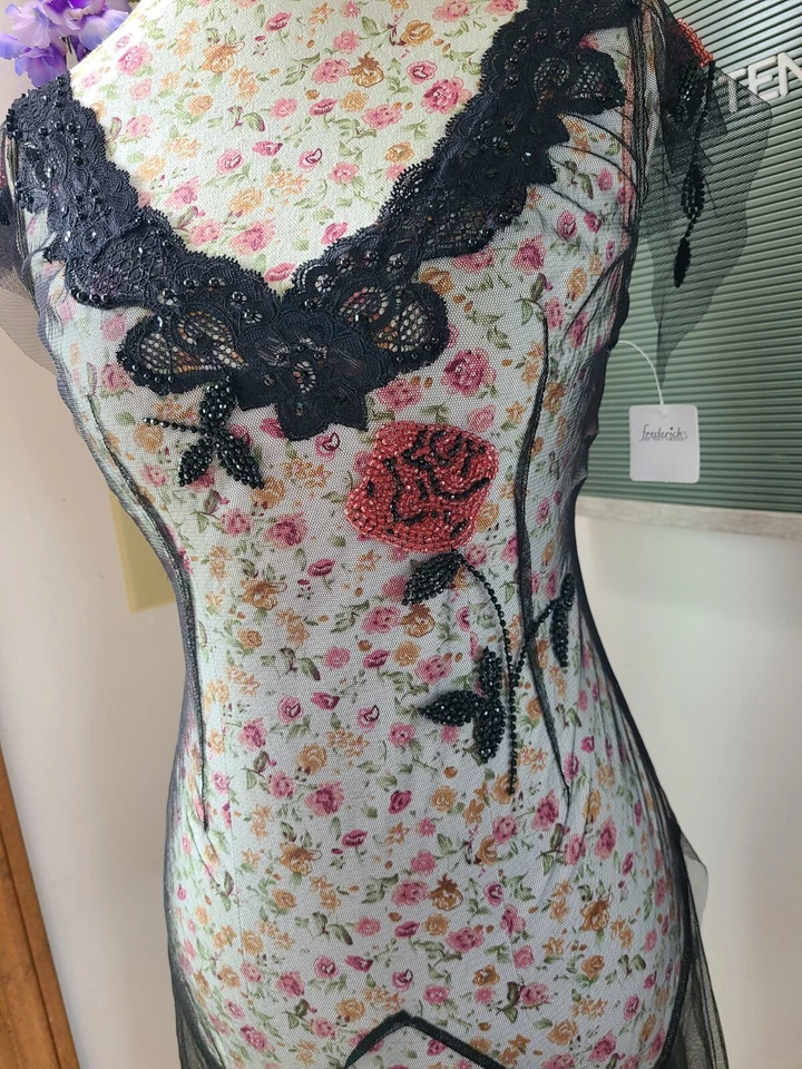 ¡Raro! De Colección Jacalyn Bennett Para Frederick's Cuentas Grunge Hada Chemise Talla M 🖤 Foto 3 de 4
