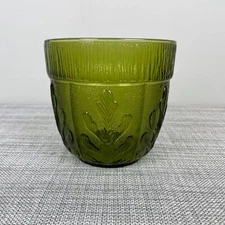 Vintage 1975 FTD Florist Avocado Green Glass Leaf Pattern Vase Planter