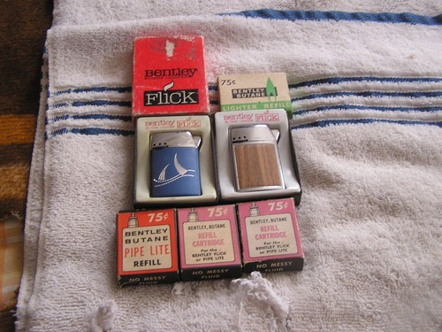 Vintage Lot Bentley Flick Lighters and Butane Refills