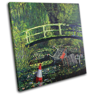 Water Lilies Banksy Painting SINGLE CANVAS WALL ART Picture Print VA