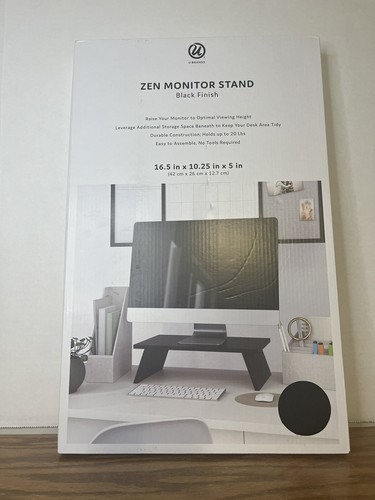 U Brands Zen Monitor Stand Black Finish 16.5 in x 10.25 in x 5 in New - Picture 2 of 2