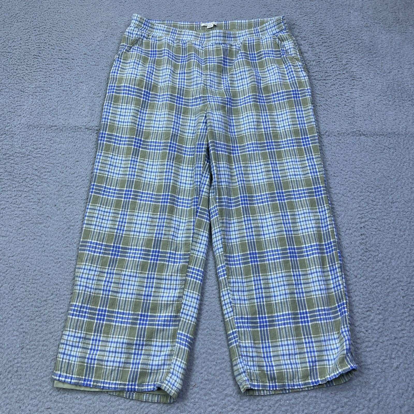 American Eagle Pants Womens XL Green Blue Plaid High Rise Linen Blend