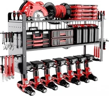 Power Tool Organizer Wall Mount - Pegboard with 7 Drill Holder - Heavy Duty Meta