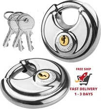Candado con llave de disco, paquete de 2, candado redondo de acero inoxidable