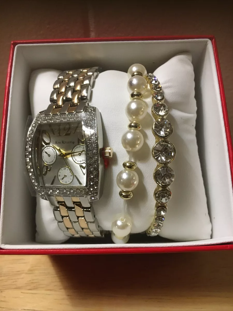 Kim Rogers Silver And Gold Tone Watch and Bracelet Set New in Box