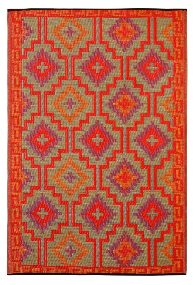 Recycled Plastic OutdoorRug Waterproof Reversible Lhasa Orange & Violet Moroccan - image 2 of 4