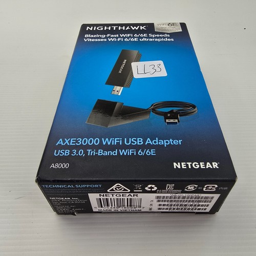 NETGEAR A8000-100PAS Wi-Fi 6E, AXE3000 Wi-Fi USB Adapter USB 3.0 Tri-Band NEW - 第 1/2 張圖片